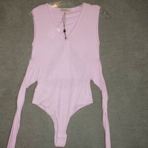 BCBGeneration Top Womens Bodysuit Pink Sleeveless Stretch Keyhole Tie XS New